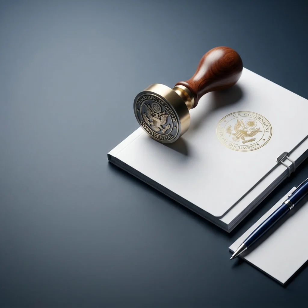 Sello oficial y carpeta de documentos federales para el reporte BOI FinCEN.